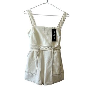 BNWT Boohoo Women's White Belted Jumpsuit